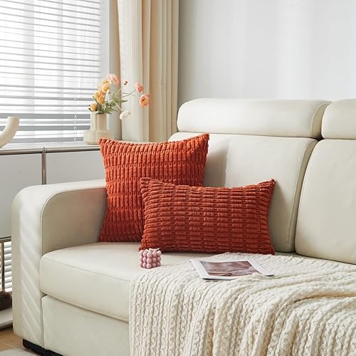 Miniatura 109 de Sunday Praise Paquete de 2 fundas de almohada decorativas de pana de 18 x 18 pulgadas, fundas de almohada cuadradas de rayas bohemias suaves