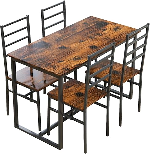 Miniatura 4 de 5 Metal and Wood Indoor Dinning Table Furniture Set for 4, Dining Table Chairs NX194