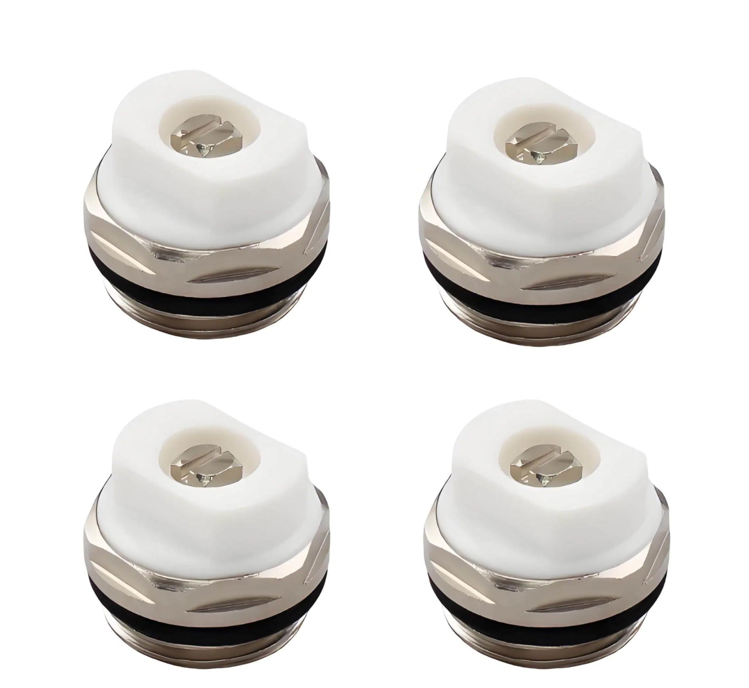 Elenviorina White 4 Pack Radiator Bleed Valves 1/2" Bsp Nickel-Plated Brass Air Vent Plug Screws, Manual Radiator Air Release Valves For Towel Rail & Heating System Maintenance