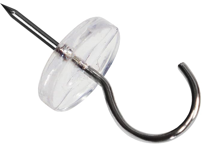 CraZy TACKz - 2 in 1: Push pin with Hook or Thumb Tack with Hook - New Invention Hang 100's of Items Interior or Exterior Decor at Home School Office DIY for Party or Holiday - Clear - 96pc