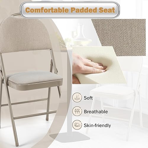 Miniatura 4 de POWERSTONE Juego de 6 sillas plegables, juego de sillas plegables con acolchado, agujero para asa y marco de metal, juego de sillas de comedor para