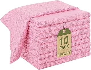 Microfiber Cleaning Cloth, 10 Pack Reusable Microfiber Towels for Cars Lint Free Cleaning Shop Towel Rags for Home Kitchen Automotive Bar Mechanic Restaurant Garage, 11.5"x 11.5", Pink
