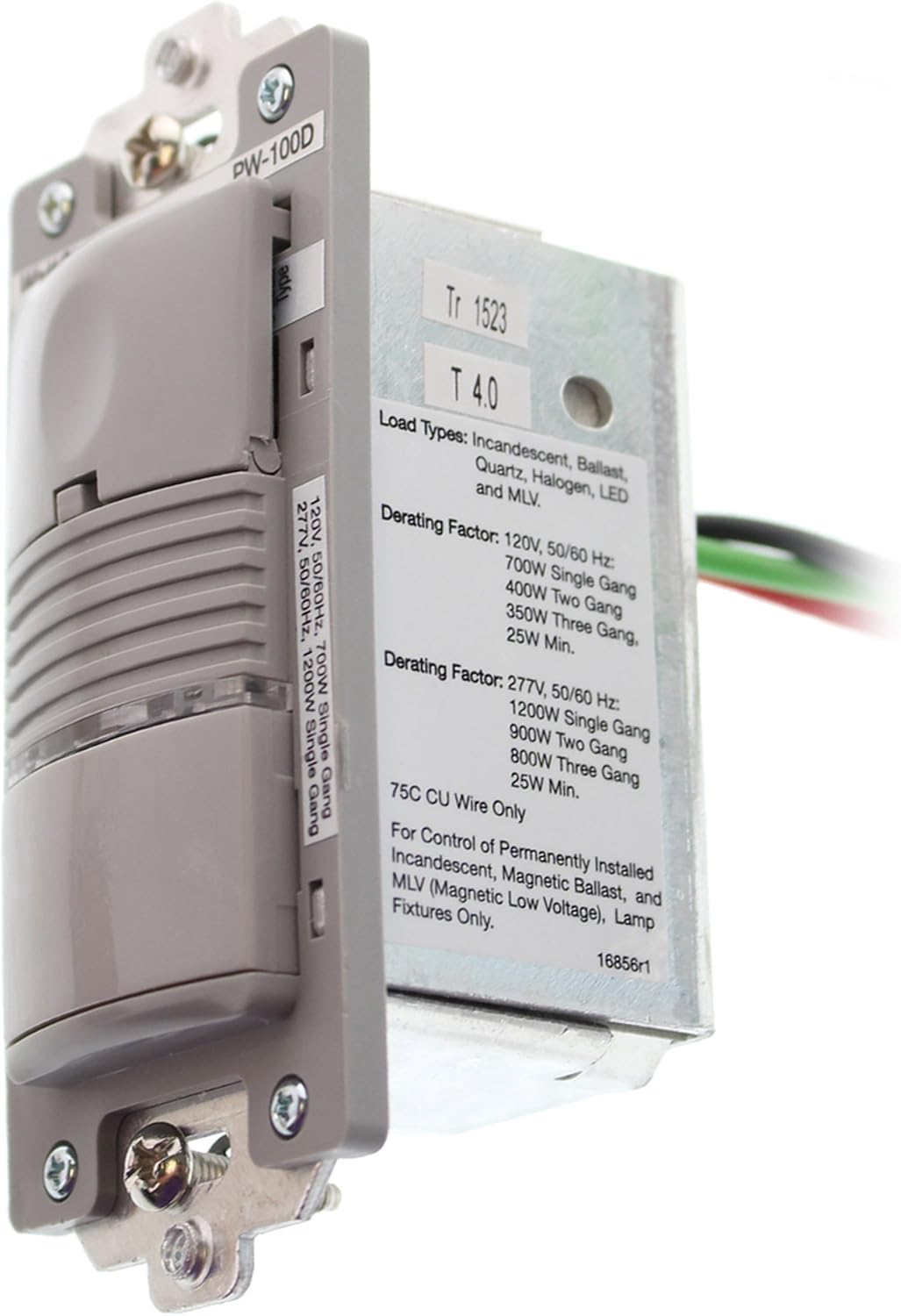 Watt Stopper PW-100D-G PIR Wall Switch Occupancy Sensor, 120/277V, Gray