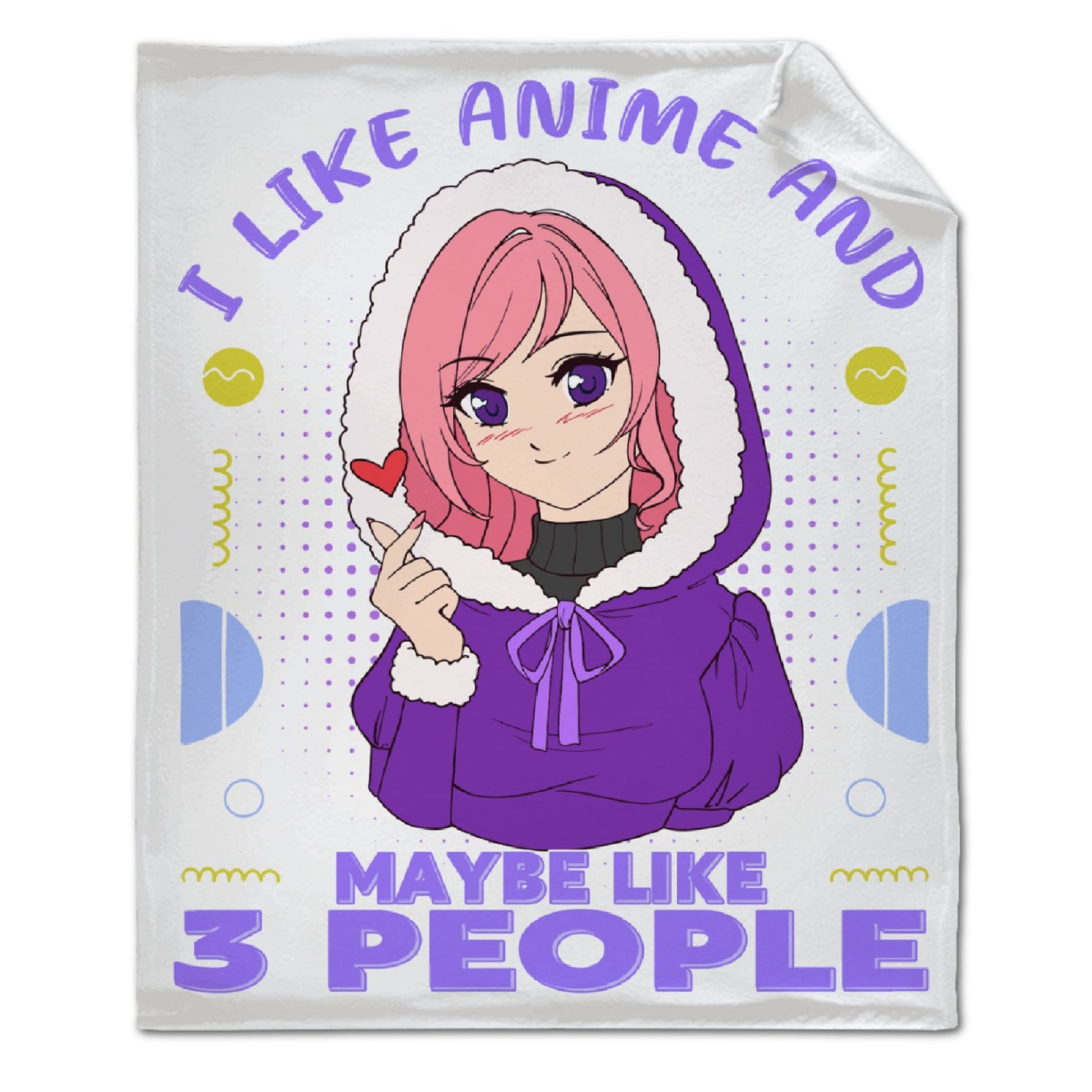ARTBLANKET I Like Anime and Maybe Like 3 People Throw Blanket Fannel Fleece Super Soft Funny Blanket Travel Throw Blanket for Bed Couch Sofa 60x50 in for Teen Car
