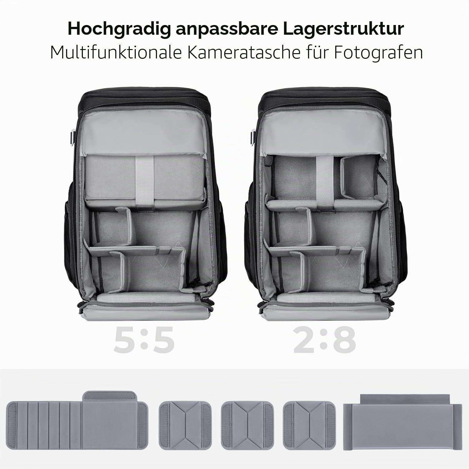 K&F CONCEPT Kamerarucksack, Fotorucksack für Fotografen, Kamerarucksack mit 15.6 Zoll-Laptopfach, kompatibel für Canon/Nikon/Sony/DJI Mavic Drone (Alpha Rucksack 25L), Schwarz