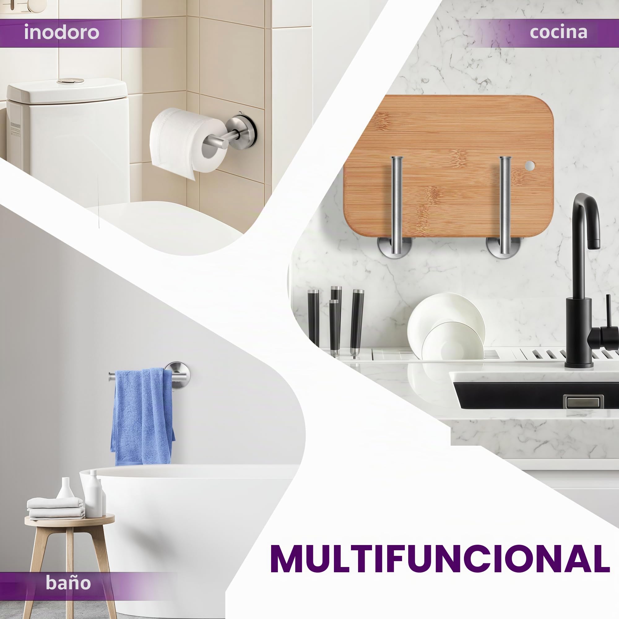 JOMOLA Portarrollos de Papel Higiénico de Acero Inoxidable Ventosa Soporte para Papel Higiénico para Montar Baño Cocina Gancho Ventosa para Toalla Toallero Dispensador de Papel de Seda Plata, 2 Piezas