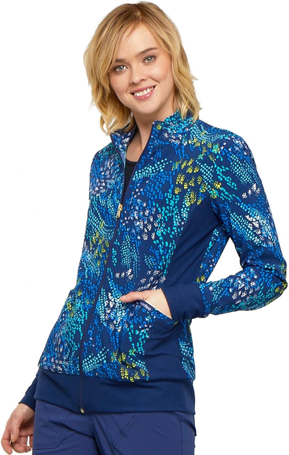 Cherokee Flexibles Women Warm Up Scrubs Jacket Zip Front Knit Panel CK308