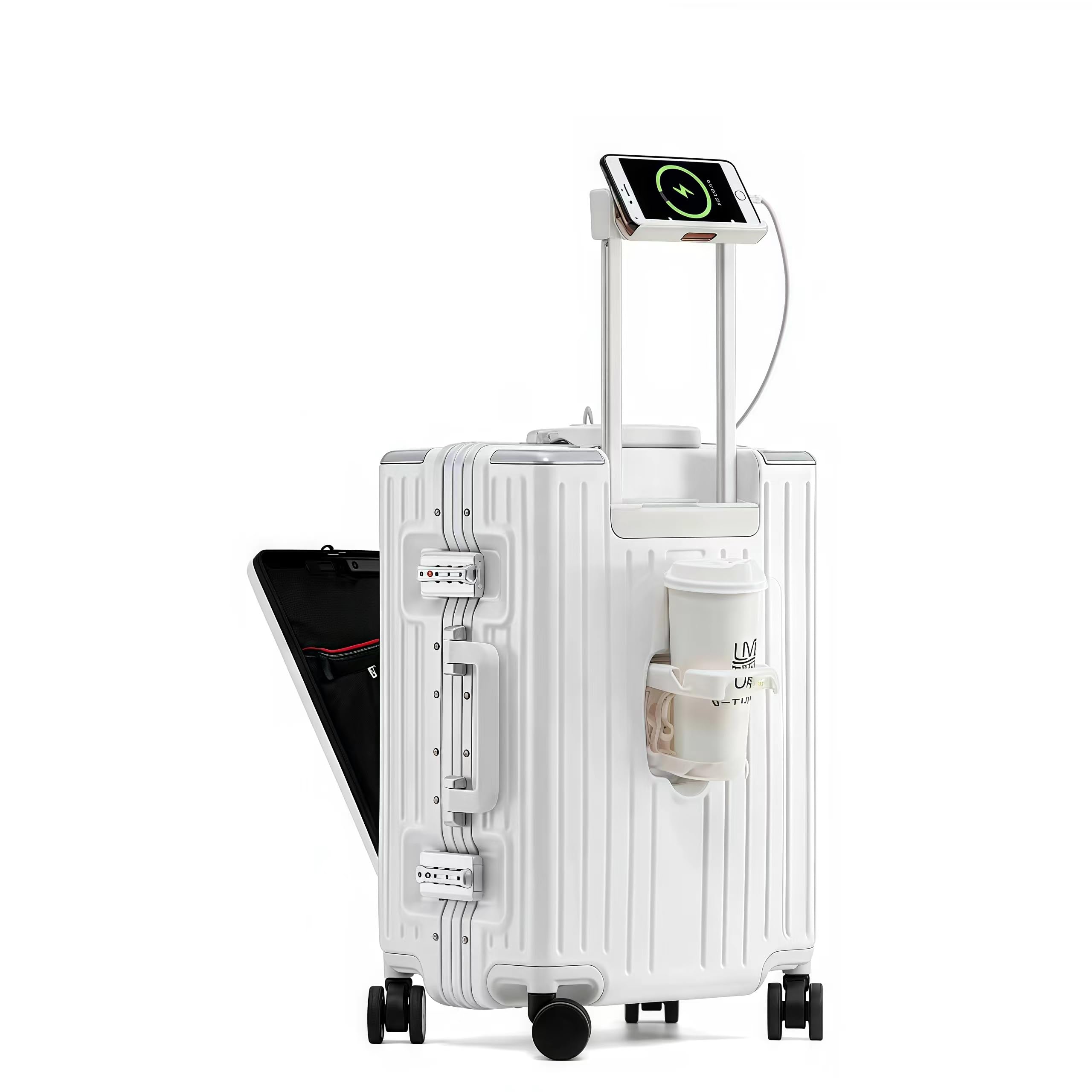 20" Travel Luggage Carry-On Luggage, Aluminum Framed Carry on Lightweight Spinner Suitcase with Front Laptop Compartment - (White, 20 inch)