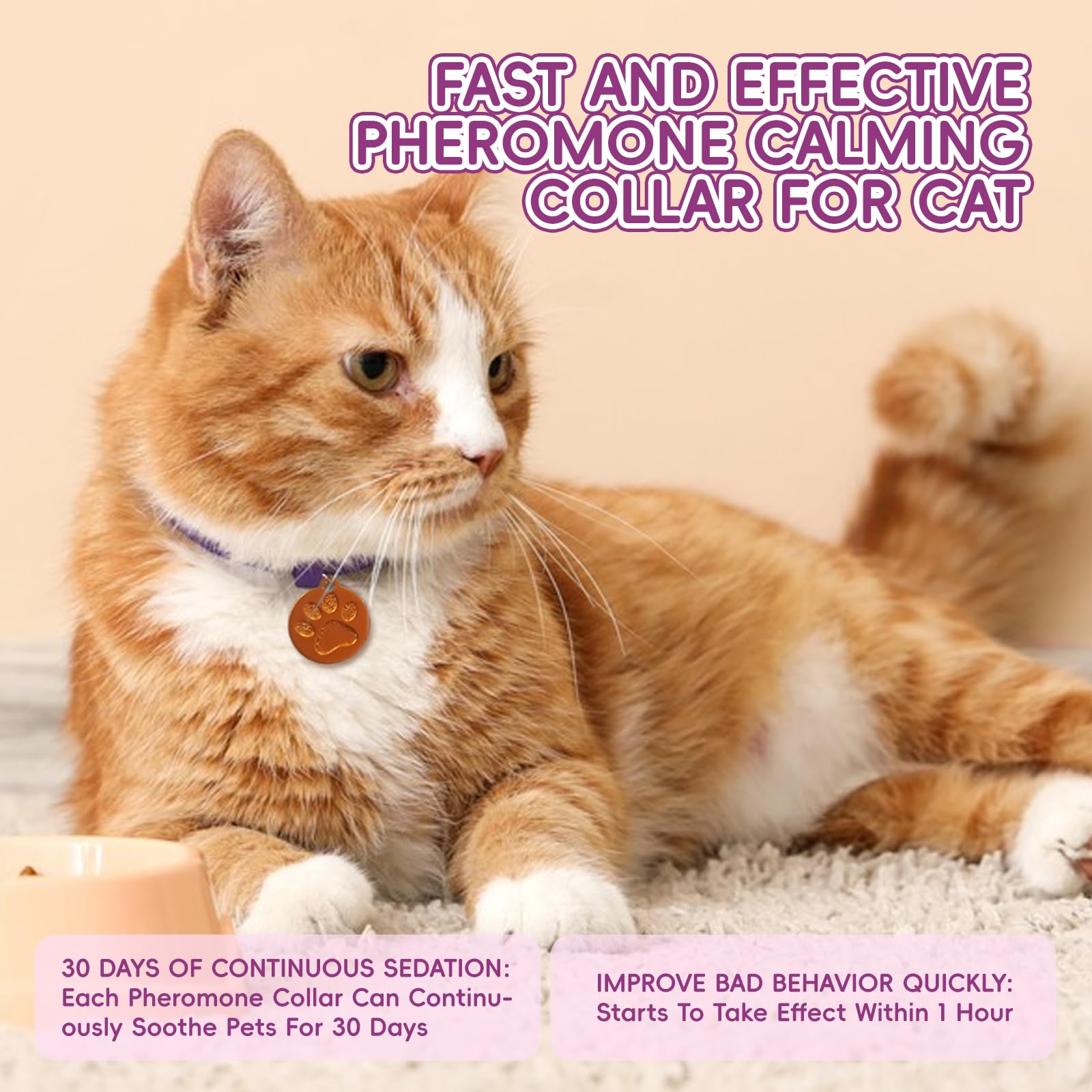 Calming Collars for Cats, 4 Packs Adjustable Calming Cat Collar with Pheromone Scent, with Yellow Gold Pendants, 120 Days Calm Relief for Anxious Cats, 15 Inch, Purple - image 2