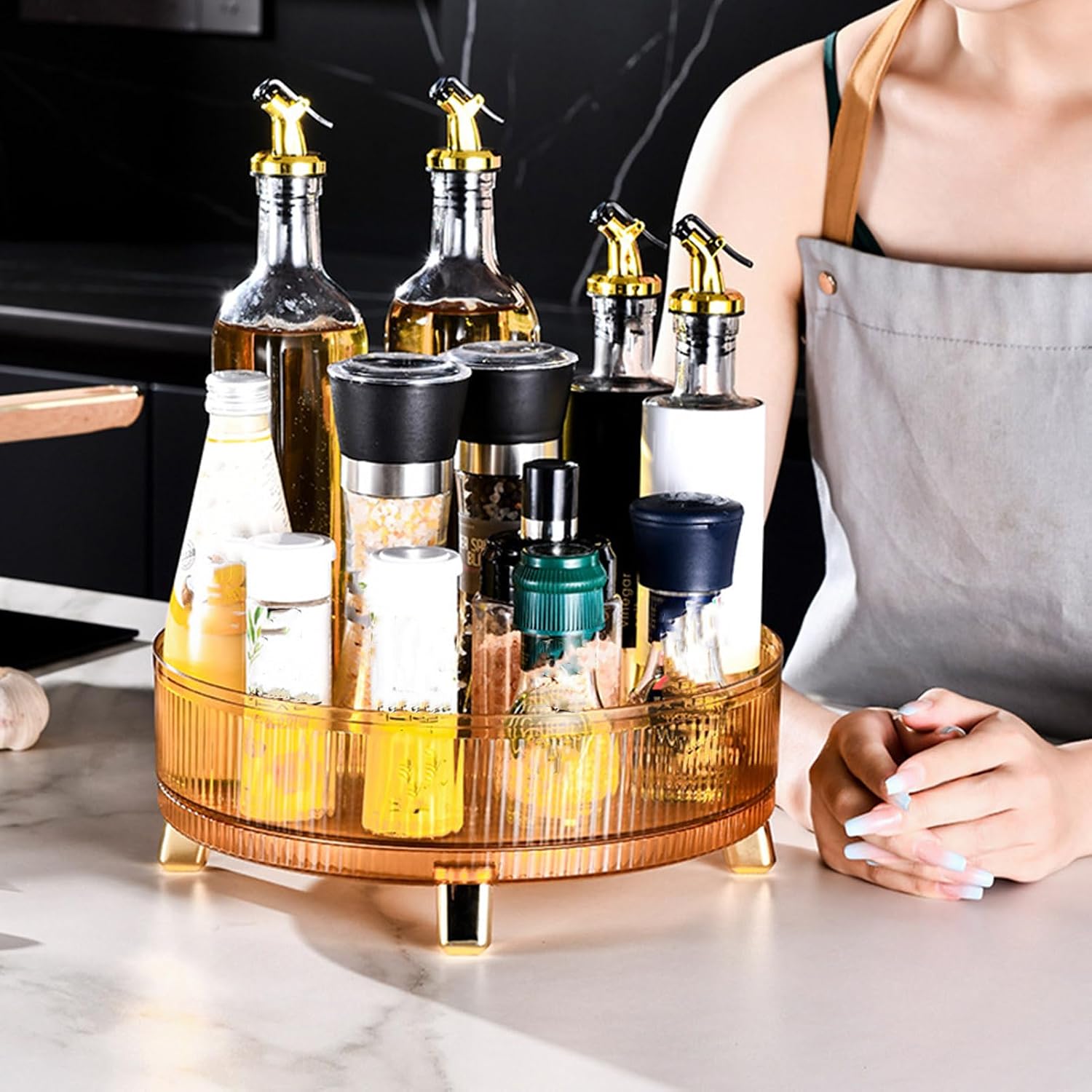 Makeup Perfume Organizer, 360 Degree Rotating Lazy Susan Cosmetic Desk Storage Lotions Display Case Round Tray with Large Capacity, for Your Jewelry(Electrum)