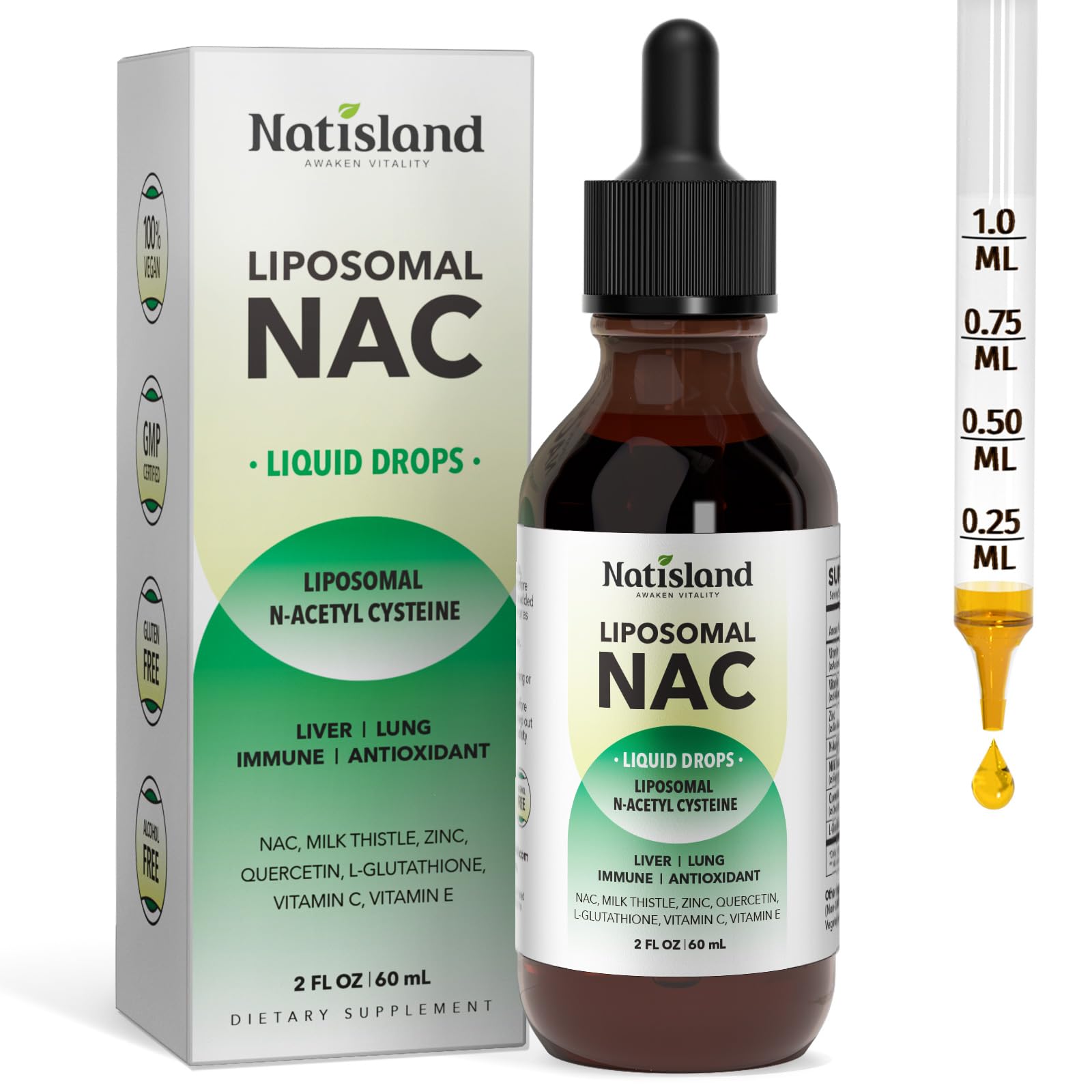 Liposomal Liquid NAC Drops, NAC Supplement N-Acetyl Cysteine, NAC 600 mg with Milk Thistle & Quercetin for Adults & Kids, Liver & Lung, Immune & Antioxidant Support, Skin & Cellular Health, 2 Fl Oz 2 Fl Oz (Pack of 1)