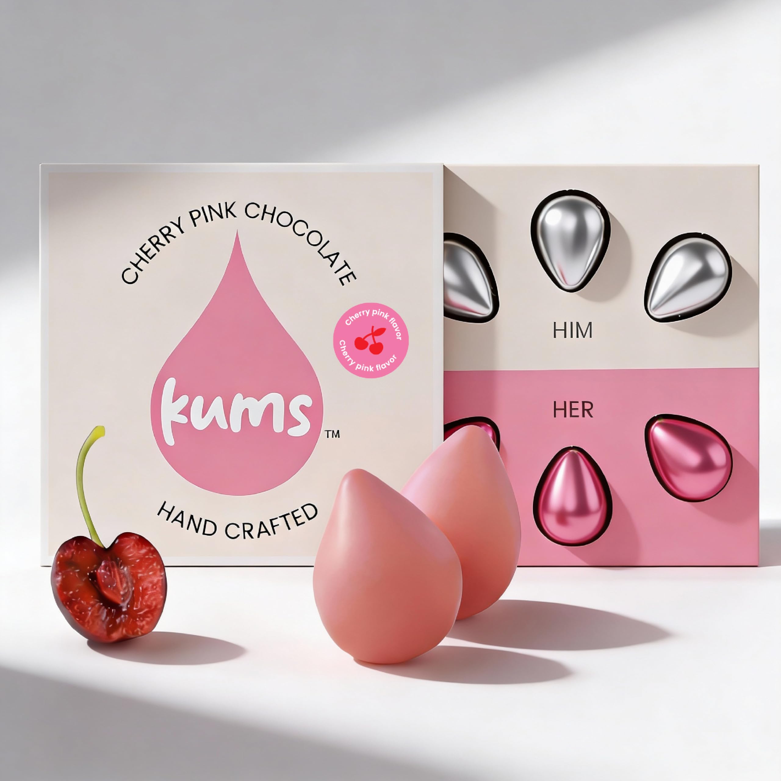 Kums Pink Cherry Rose Chocolate Tabs for Couples (1 Box) Premium Pink Cherry Tab Chocolate for Men & Women | Vegetarian Delight Ideal | Ideal for Sharing and Indulging Together