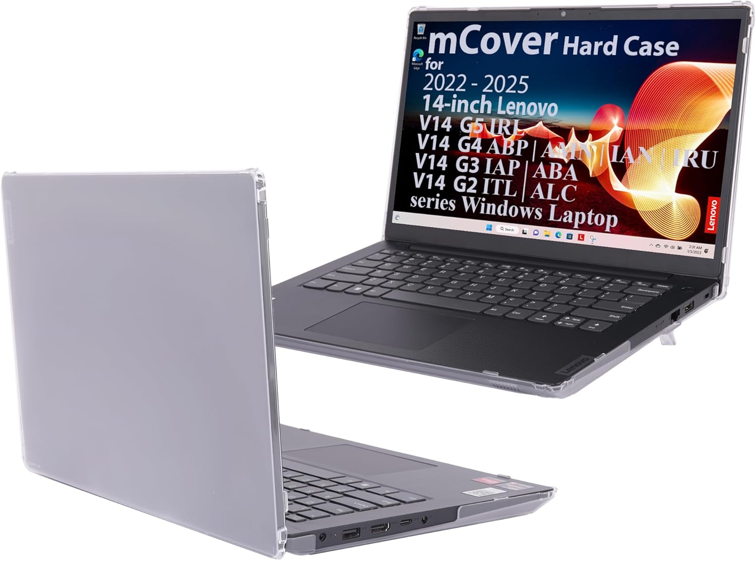 mCover Case ONLY Compatible for 2021-2025 14" Lenovo V14 G2 / G3 / G4 / G5 Series Windows Notebook PC(with 180° Hinge,NOT Fitting Any Other Lenovo Models)- Clear