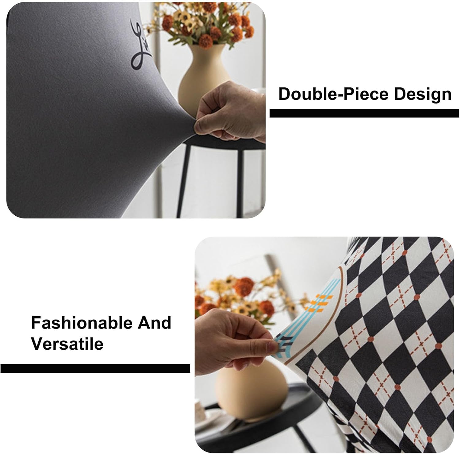 Curved Back Dining Chair Cover Modern Stretch Curved Back Chair Cover Mid Century Accent Dining Armless Covers for Bedroom Vanity Banquet,Black,1pcs