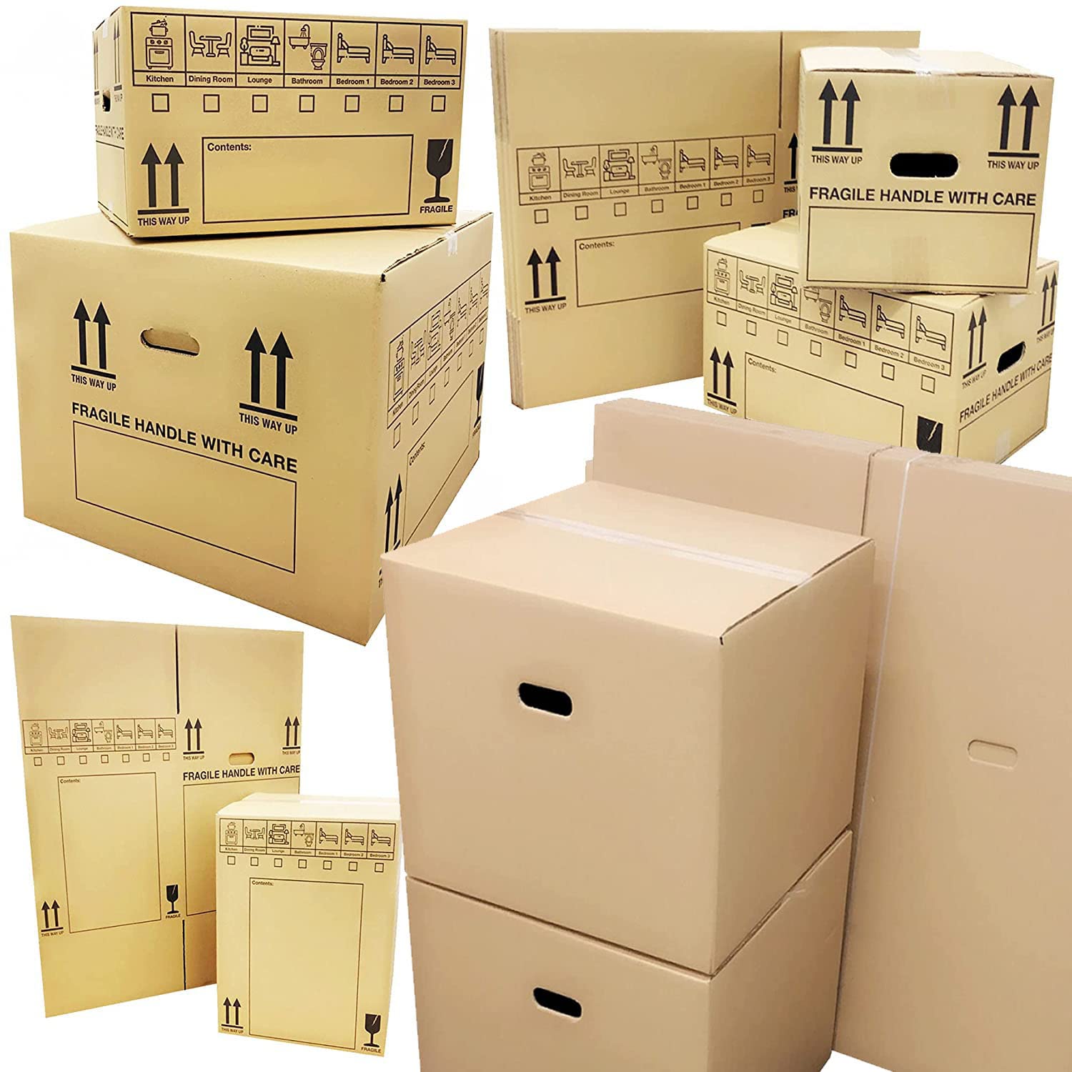 Storm Trading Group Room List Printed With Handles Plain Or Printed Strong Corrugated Cardboard Boxes Packing House Moving Cartons Multi Use Xl, L & M (21" X 21" X 16", 10)
