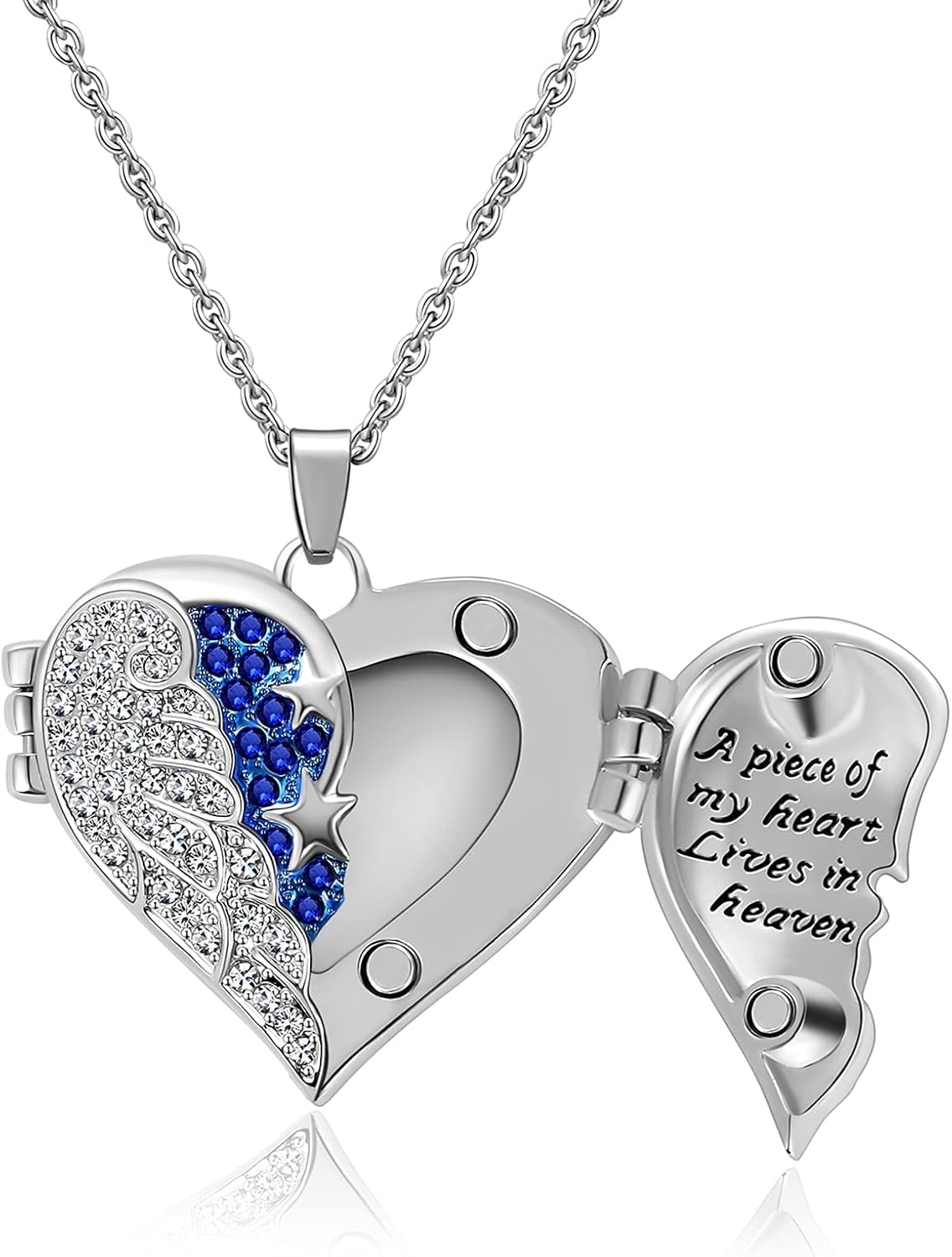 MeiceM Heart Crystal Urn Necklace for Ashes A Piece Of My Heart Lives In Heaven Cremation Jewelry Angel Wings Memorial Keepsake Pendant