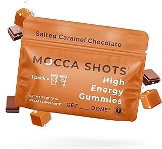 SGC Highest Concentration 100mg Caffeine per Gummy, 2 Gummies per Pack, 12-Pack Mocca Shots Salted Caramel Plant-Based nootropic Instant Energy with Ginkgo biloba, Theobromine.