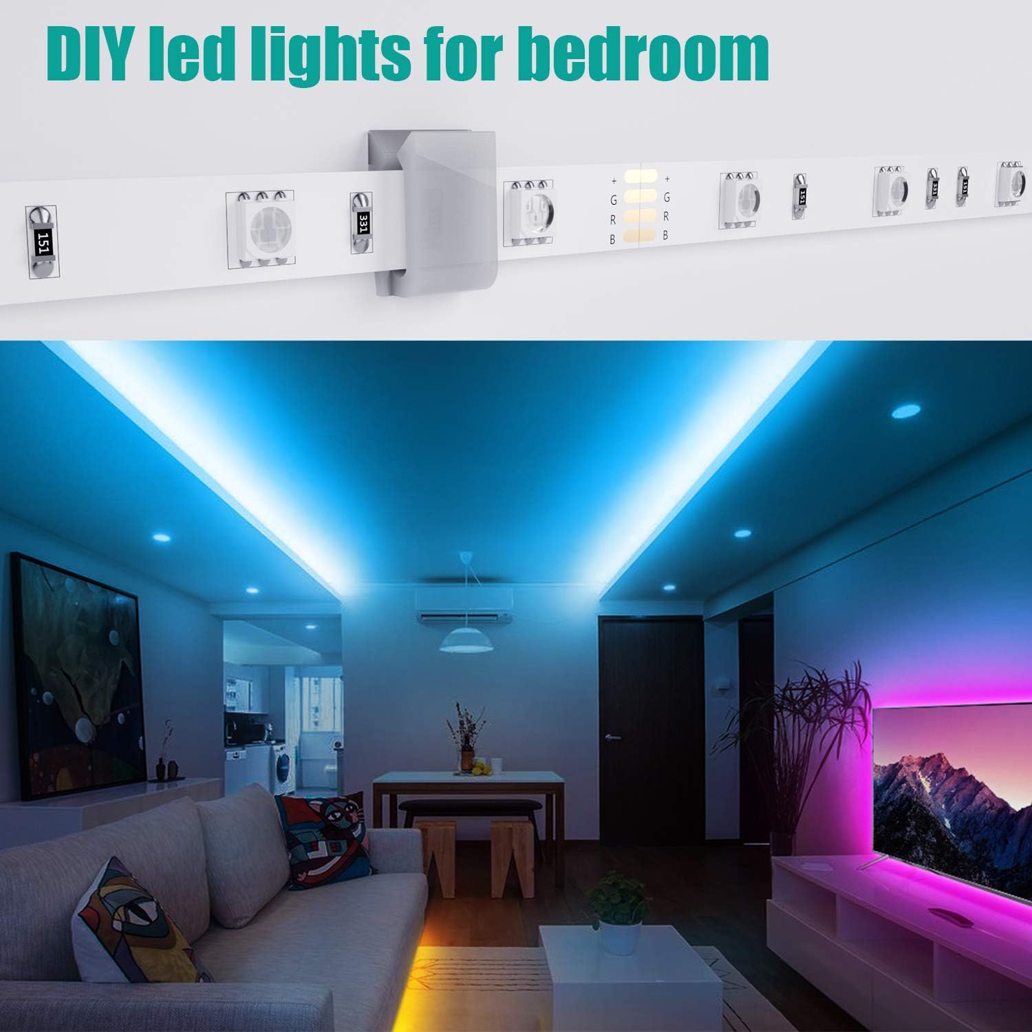 LED Strip Lights, 16.4ft 5050 RGB LED Light Strip with Remote 24Key and Power Supply Kit, Color Changing LED Strip Lights for Bedroom, Room, Home, Kitchen Indoor Decoration Mood Lighting LED Lights