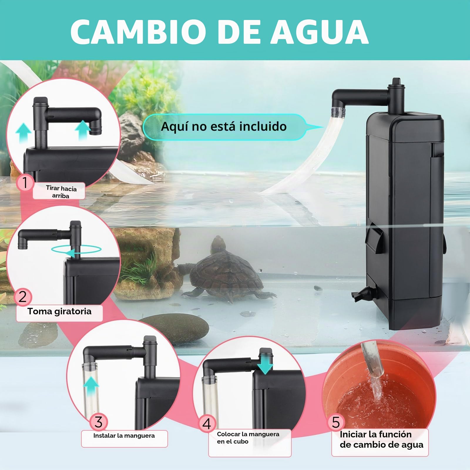 Hygger Filtro Acuario Tortugas de Agua,680L/H 8W Filtro Interno Acuario,Ajustable Fish Tank Filter,Turtle Filter with Sponge and Carbon Bags para Amphibian Reptiles Frogs