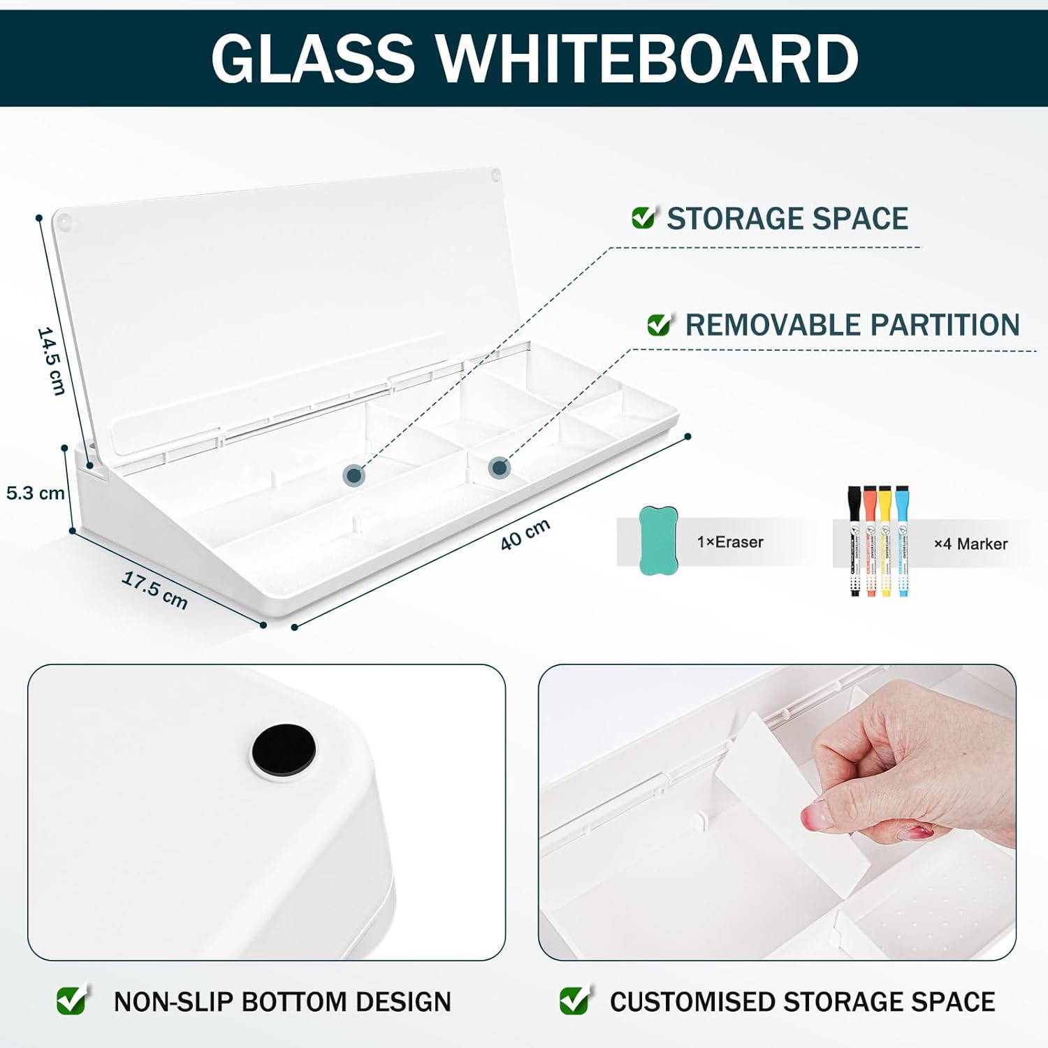 QUEENLINK Glass Desktop Whiteboard with Storage, Small Dry Erase Board with Drawers Desk Whiteboard with Stand Computer Keyboard Stand Organizer for Office Desk Accessories(White) 4 71c7jwgdOlL. AC SL1500