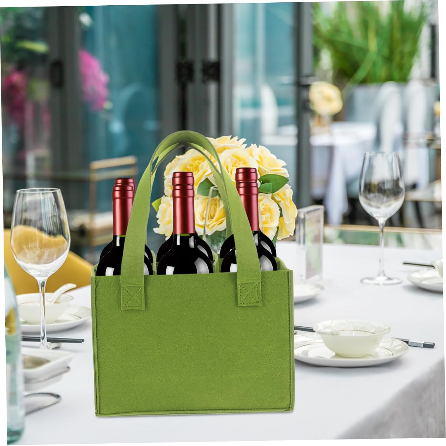 GLEAVI Felt Wine Storage Bag for Multiple Bottles Reusable Wine Carrier Divider for Parties and Holidays