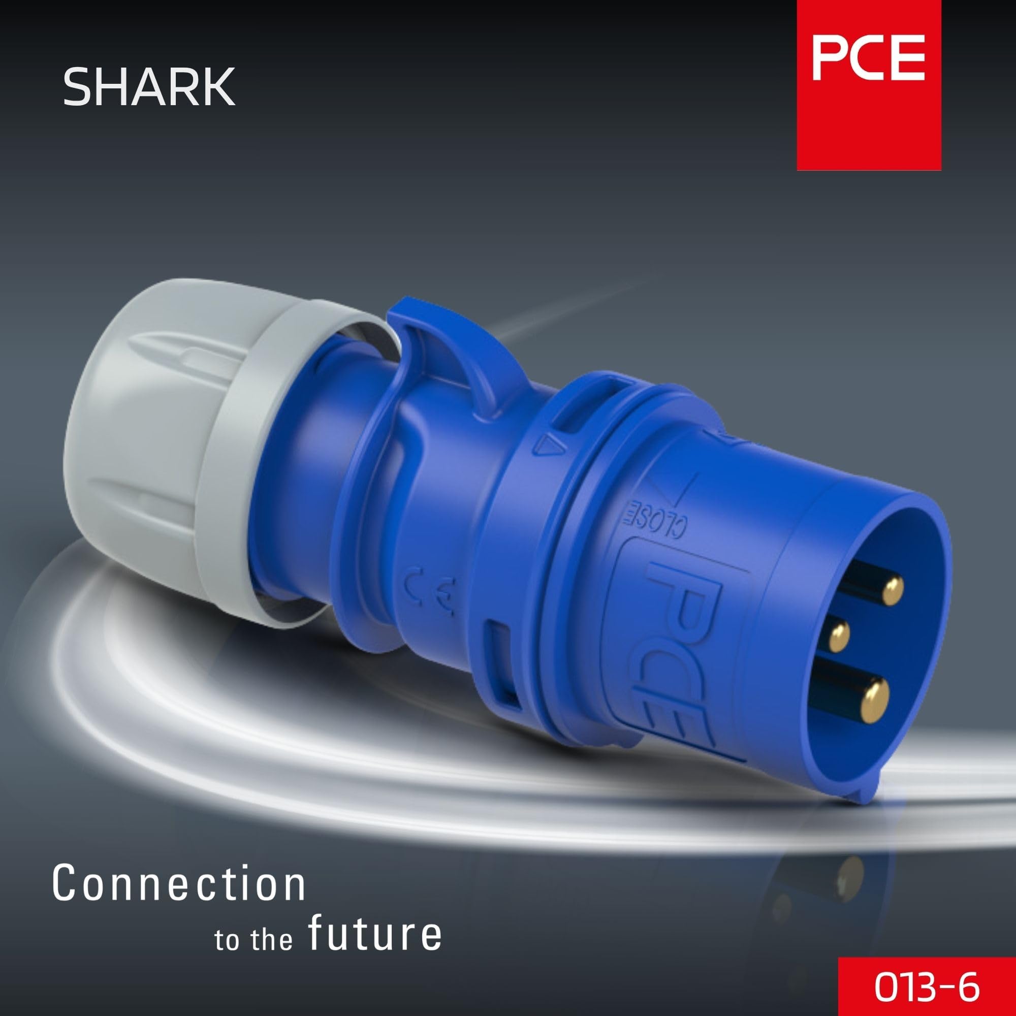 Shark PCE 013-6 Fiche CEE Bleue 16 A 3P 6H IP44/IP54 Boîtier Plastique PA6