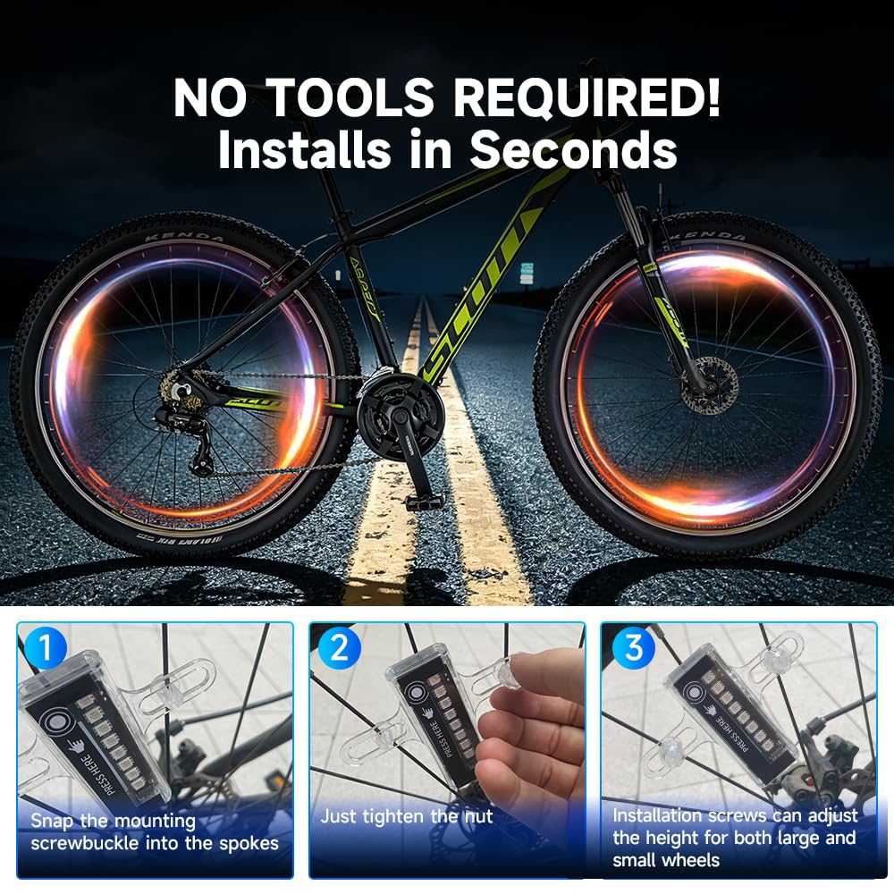 Luci per raggi della bicicletta, luci impermeabili per ruota della bicicletta per guida notturna, sensore di movimento e sensore di luce, 32 modalità di illuminazione di sicurezza, 2 set di luci per