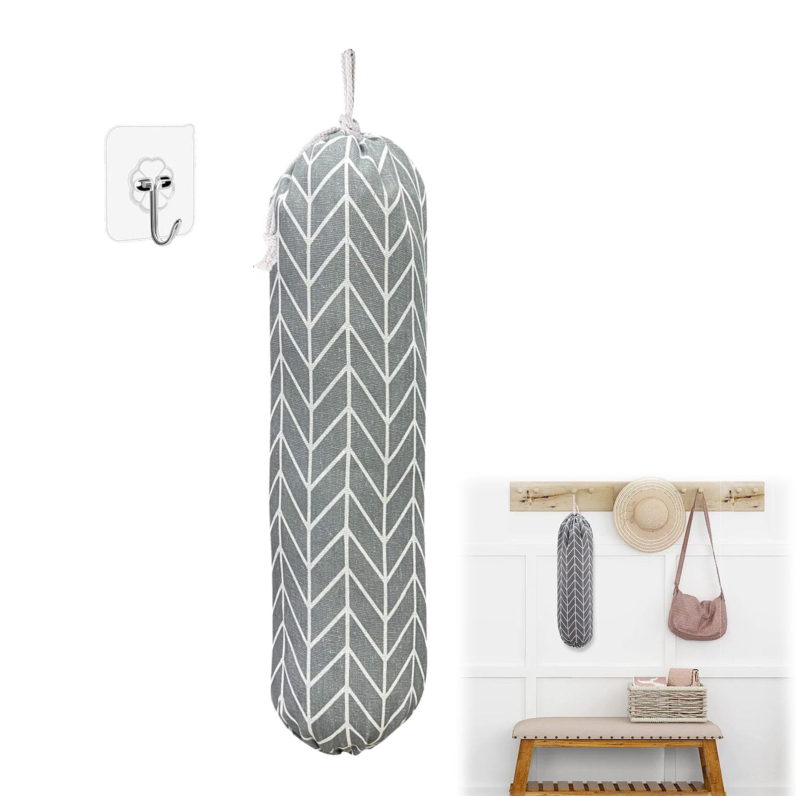 Portasacchetti Di Plastica - Dispenser Con Chiusura A Coulisse - In Cotone E Lino - Con Gancio Da Appendere - Foto 6