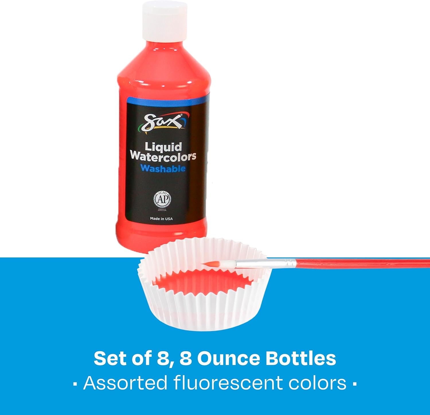 Sax PAINT WATERCOLOR LIQUID ASST FLUORESCENT 8 OZ SET OF 8