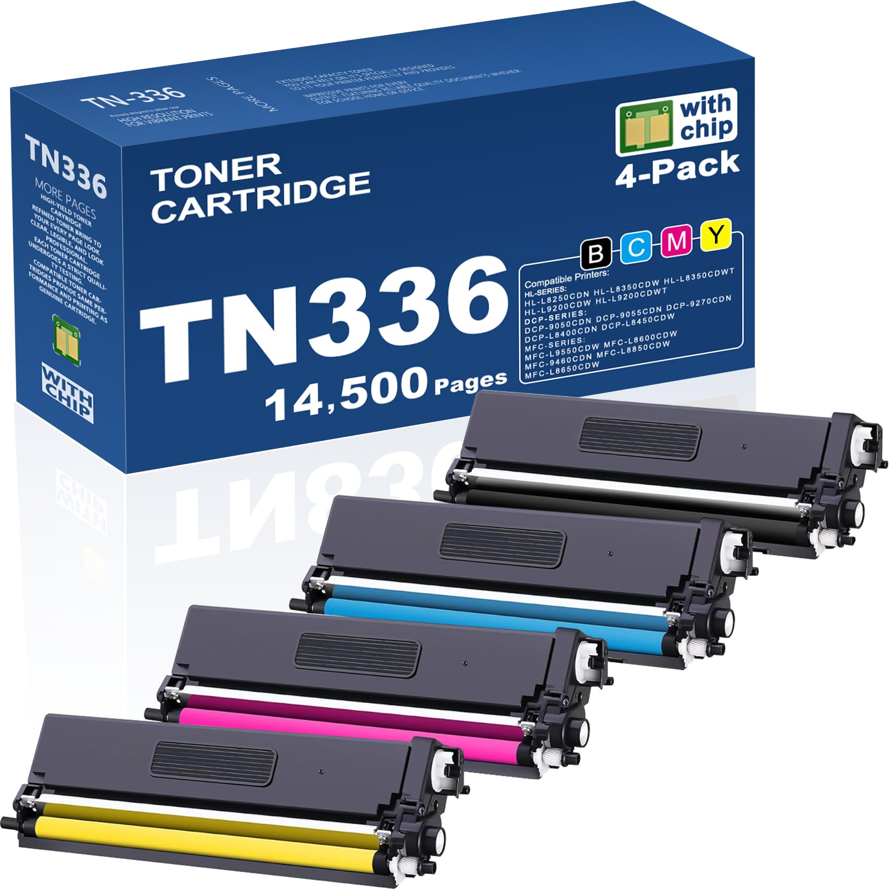 TN336 Toner Cartridge High-Yield 4 Pack Compatible TN-336 Replacement for Brother TN336 TN331 with HL-L8350CDW HL-4150CDN MFC-L8850CDW MFC-L8600CDW