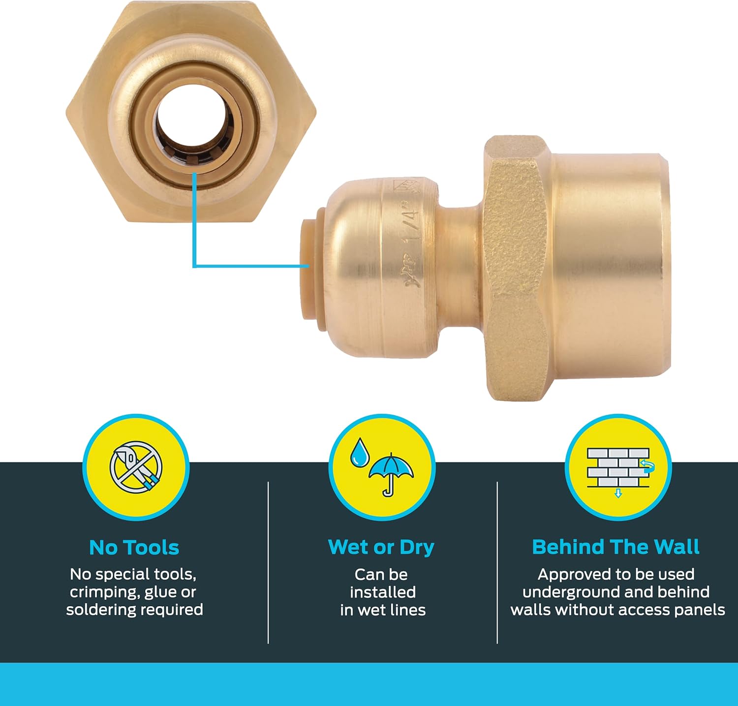 SharkBite 1/4 (3/8 inch OD) x 1/2 Inch FNPT Reducing Adapter, Push To Connect Brass Plumbing Fitting, PEX Pipe, Copper, CPVC, PE-RT, HDPE, U066LFA