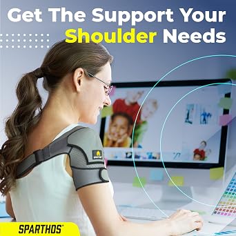Sparthos Shoulder Brace - Adjustable Support Sleeve for Torn Rotator Cuff, AC Joint Relief, Shoulder Stability & Compression - Fits Bicep 10-14 in, Left or Right, Men & Women - Measure Before Purchase