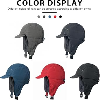 GADIEMKENSD Trapper Hat, Winter Hat with Ear Flaps, Water Repellent, Reflective Baseball Cap