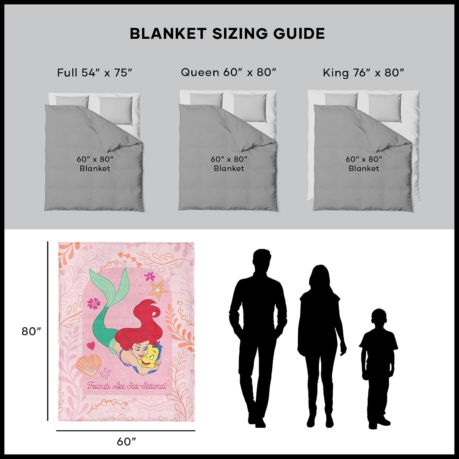 Disney “Seasational” Silk Touch Sherpa Throw Blanket – Ariel & Flounder from The Little Mermaid, Ultra-Soft Plush Blanket for Girls, Bed or Couch, 60 x 80 Inches