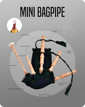 Mini Miniature Bagpipe, Rosewood Bagpipe for Beginners Playable Gift. (BlackWatch)