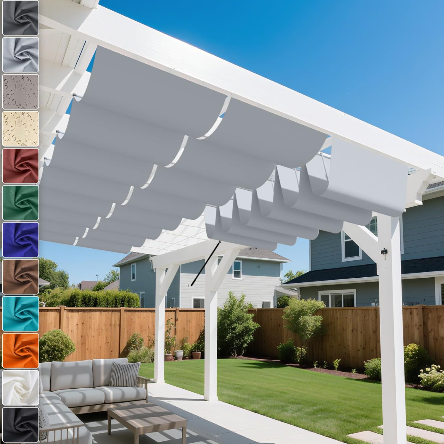 Voile d’ombrage rétractable en vague 1x3,5m imperméable pour pergola