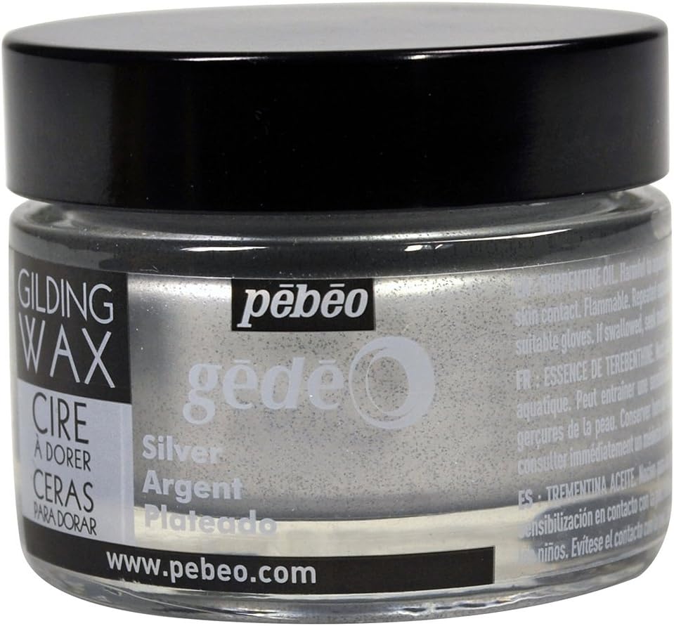 Pebeo Gilding Wax - Metallic Gilders Paste, Antiquing Wax for Furniture, Plaster, Glass, Paper, Metal, and More, Art and Craft Supplies, 5.6 Ounce Jar, Silver