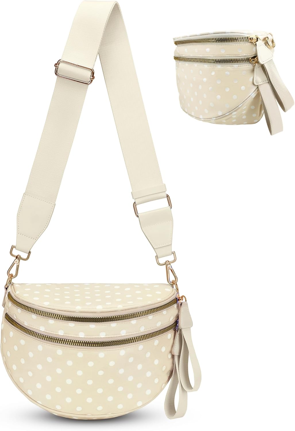 Spacious Crossbody Bag Bum Bag for Women, Dot Print Checkered Purse Nylon Fanny Pack Belt Bag(Beige)