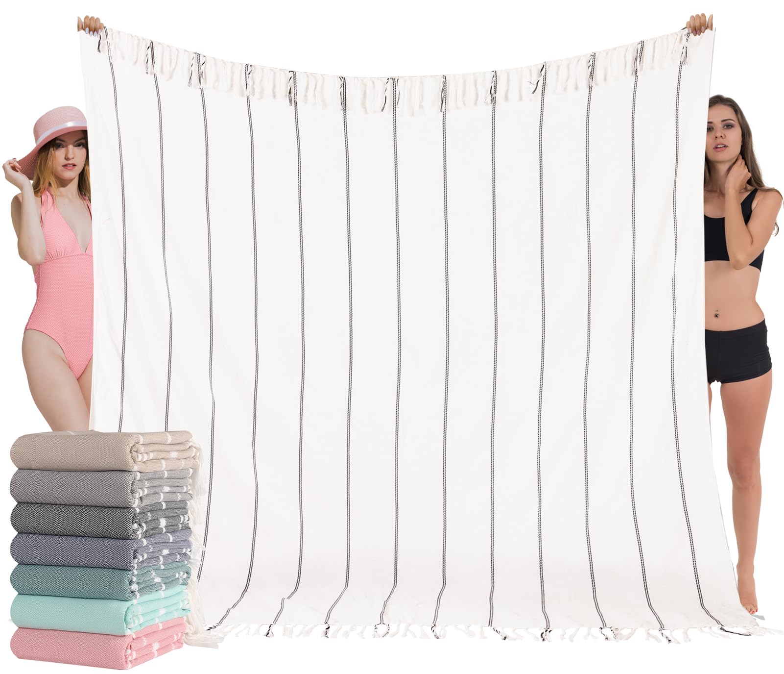 Oversized Turkish Beach Towel Blanket XXL Cotton Sandproof Towels Boho Woven Extra Large Big Sand Free Giant Throw Thick Blankets Huge Quilt XL Picnic Camping Necessities Cloud for Adult Gifts White