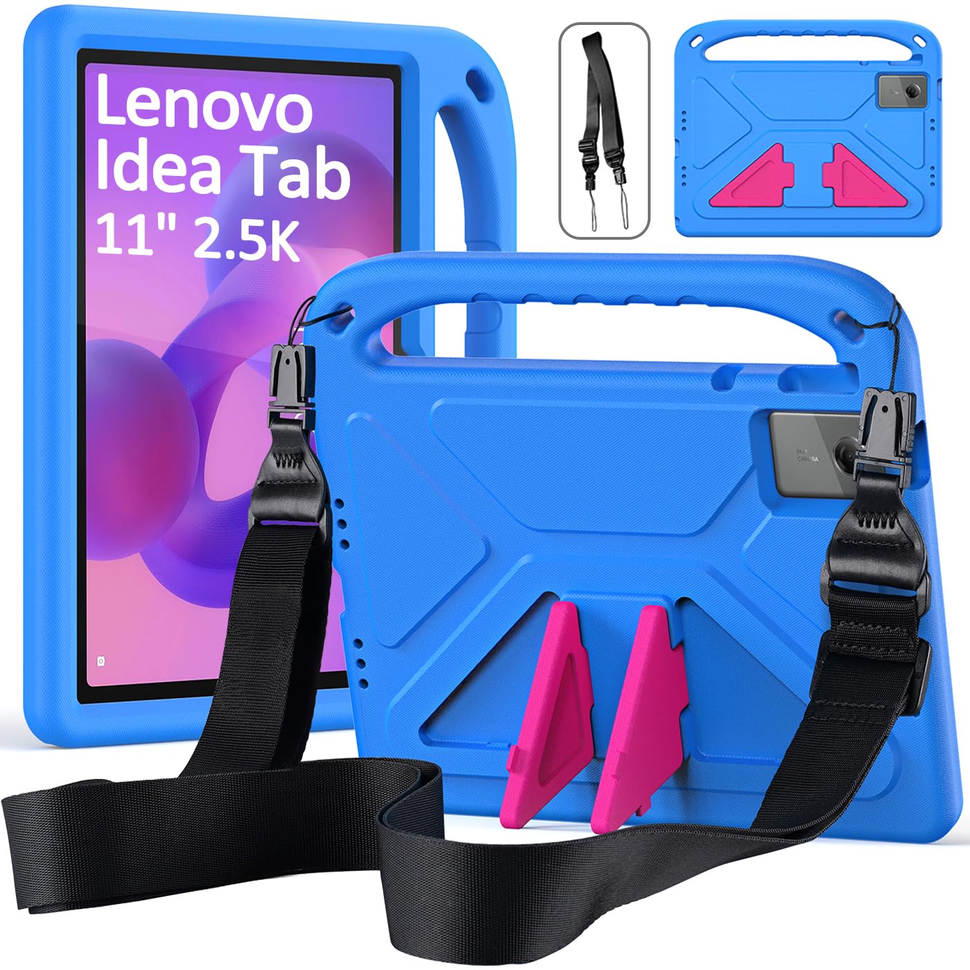 RollinCase Hülle Kinder für Lenovo Idea Tab 11 Zoll 2025 (TB-336ZU/TB-336FU), Eva Leicht Stoßfest Schutzhülle mit Kindergriff und Schultergurt, Blau