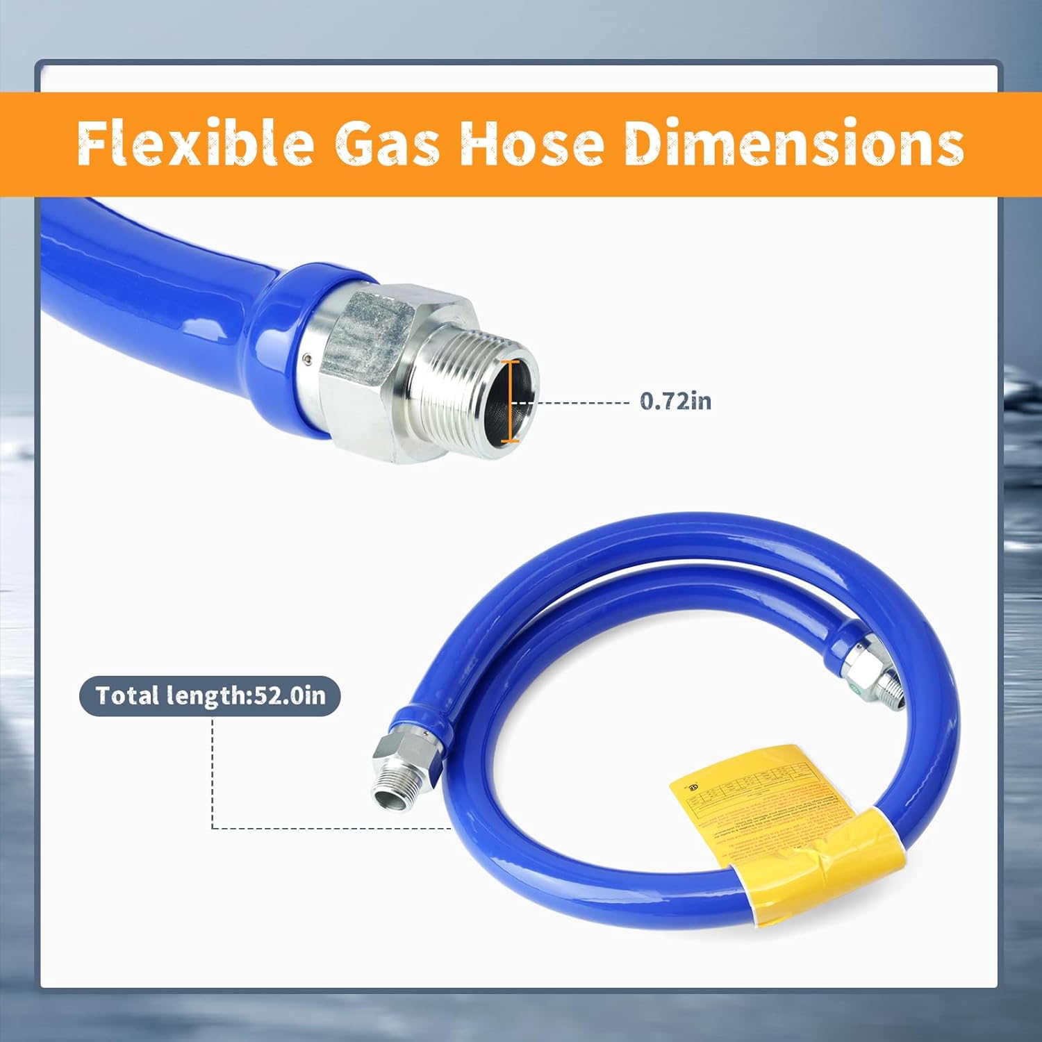 3/4" x 48" Flexible Gas Hose Compatible with Commercial Kitchen Equipment Quick Connect Fuel Line, Mobile Connector Designed for Appliance Cleaning and Moving