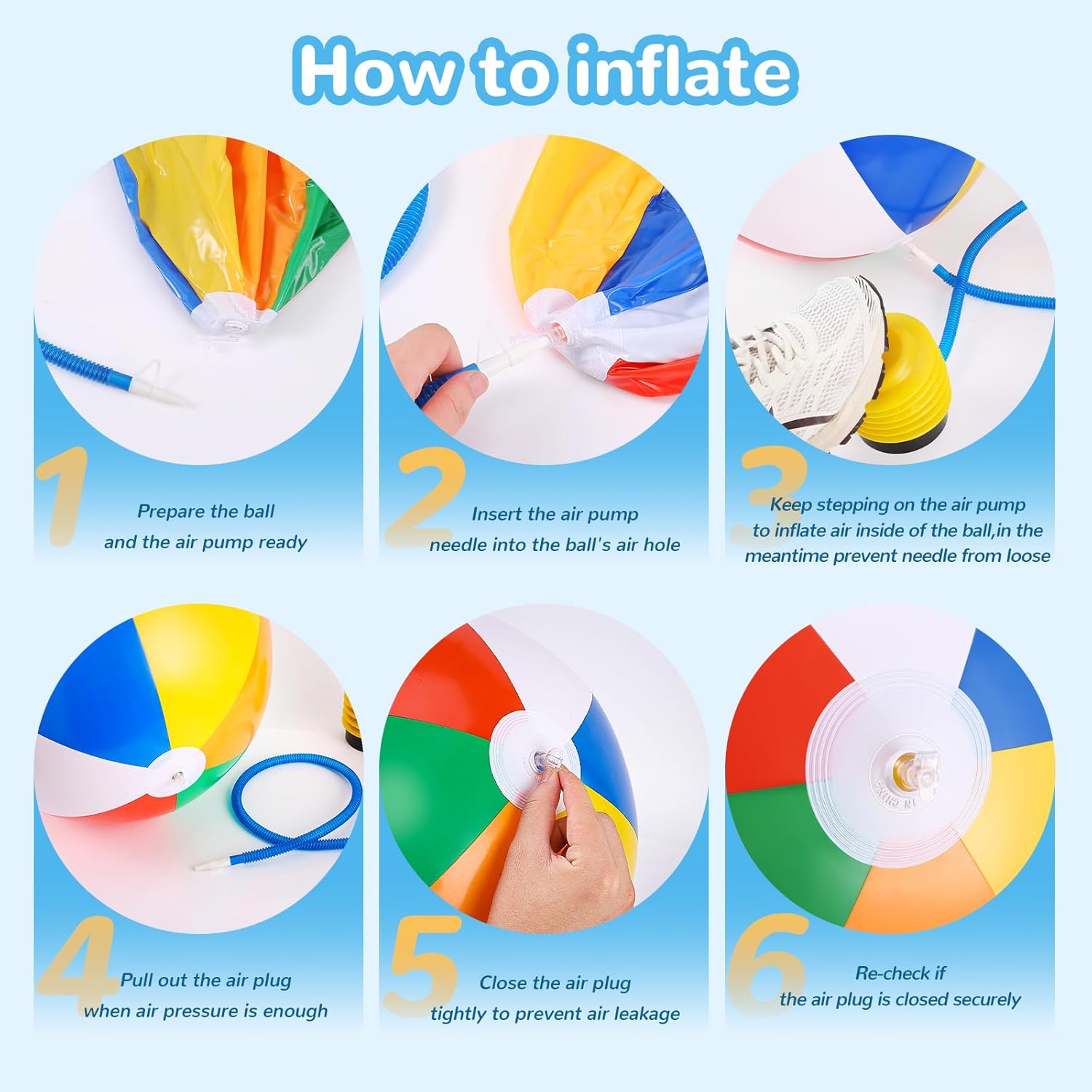Large Beach Ball,8 Packs 24" Large Rainbow Beach Ball Bulk, Inflatable Pool Toys for Party Supplies Decorations, Adults Kids Birthday Luau Summer Beach Water Games Beachballs Party Favors