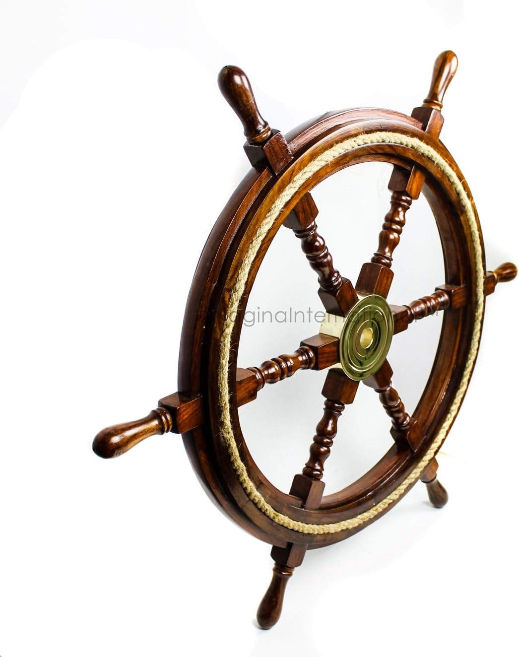 Nagina International Nautical Wood Crafted Ship Wheel With Inlayed Pirate's Rustic Rope | Ocean Maritime Navy Decor (48 Inches)