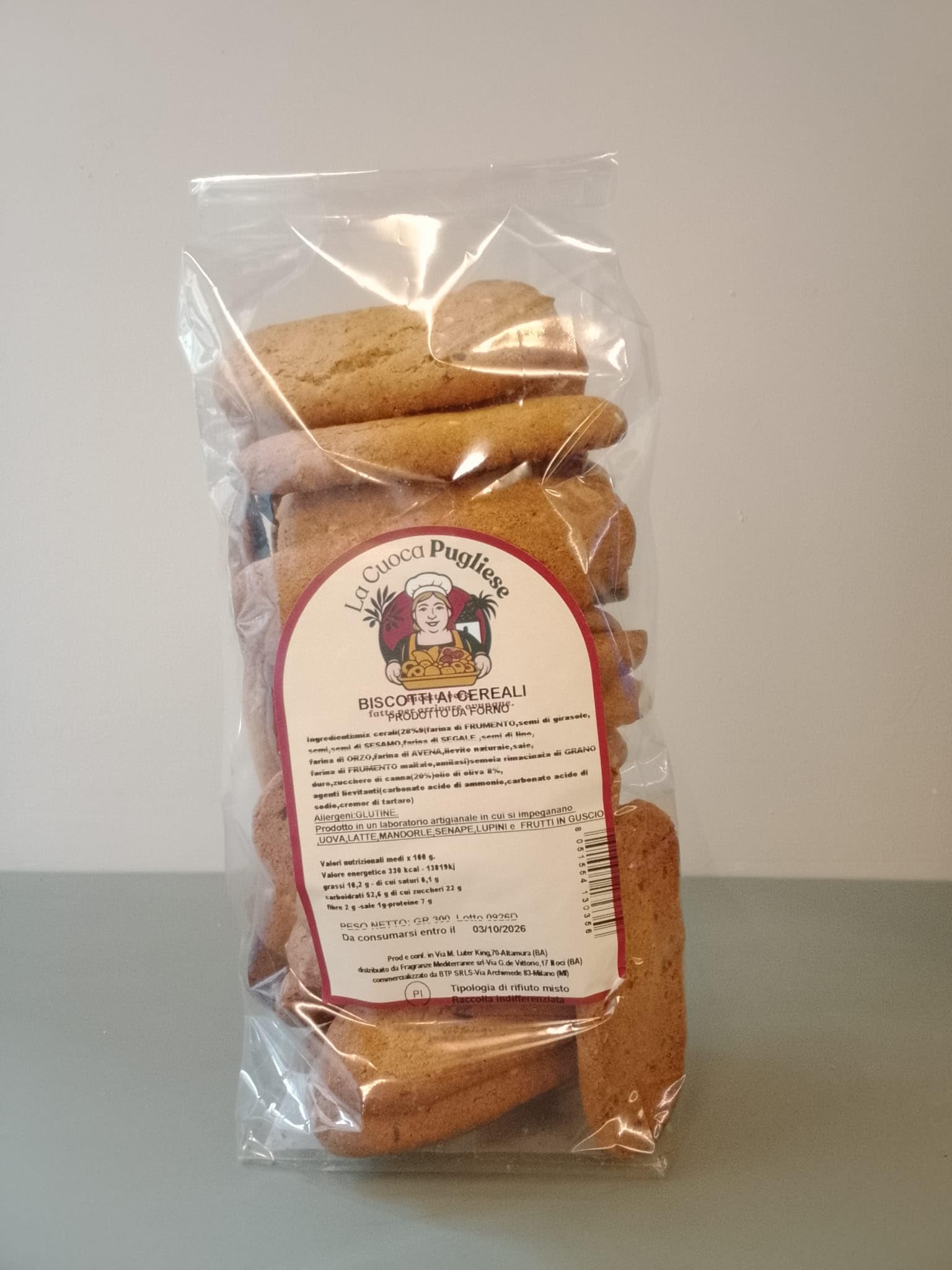 La Cuoca Pugliese - Biscotti ai Cereali, biscotti artigianali pugliesi fragranti, dolci da forno con mix di cereali, ideali per colazione e merenda, 10 confezioni da 300 g