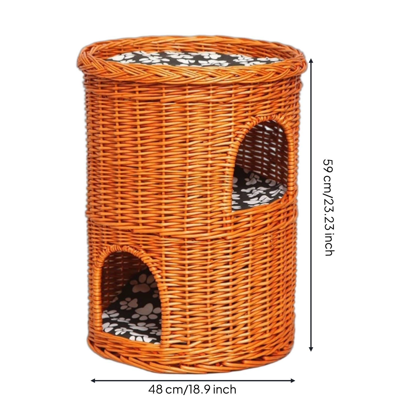predolo Cuccia Vimini 2 Piani Design Elegante Letto Gatto Vimini Facile da Pulire Animale Domestico per Casa, Miele, Extra Grande 48x59 Cm Con Cuscino