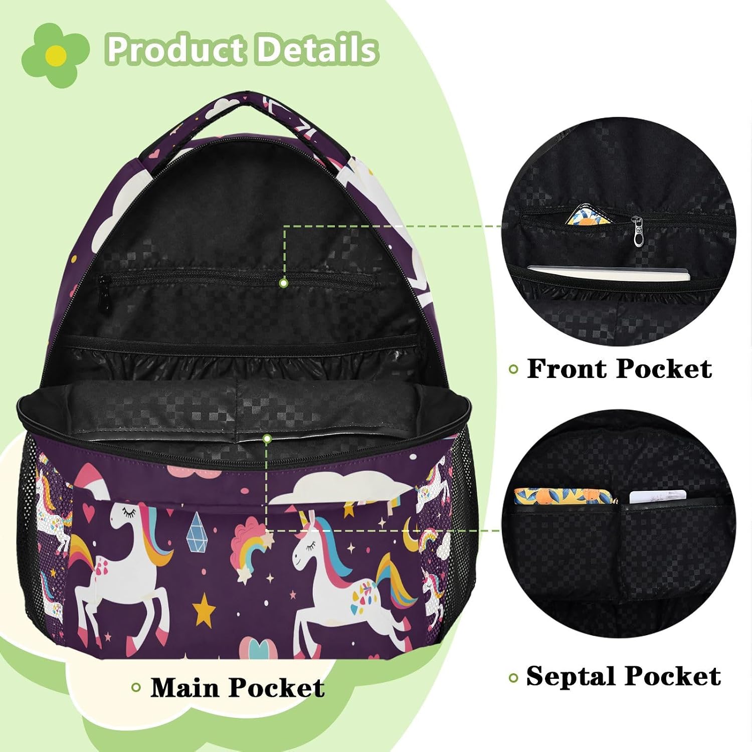 ALAZA Unicorn Decorated Rainbow Pattern Small Backpacks Travel Laptop Daypack School Bags for Teens Men Women image 5