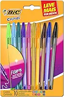 Canetas Coloridas Bic Cristal Fashion 10 Cores Vibrantes, Ponta Esferográfica Média de 1.2mm, Escrita Suave e Cores Vibrantes