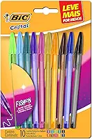 Canetas Coloridas Bic Cristal Fashion 10 Cores Vibrantes, Ponta Esferográfica Média de 1.2mm, Escrita Suave e Cores Vibrantes