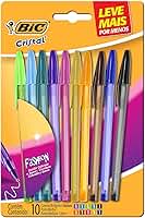 Canetas Coloridas Bic Cristal Fashion 10 Cores Vibrantes, Ponta Esferográfica Média de 1.2mm, Escrita Suave e Cores Vibrantes