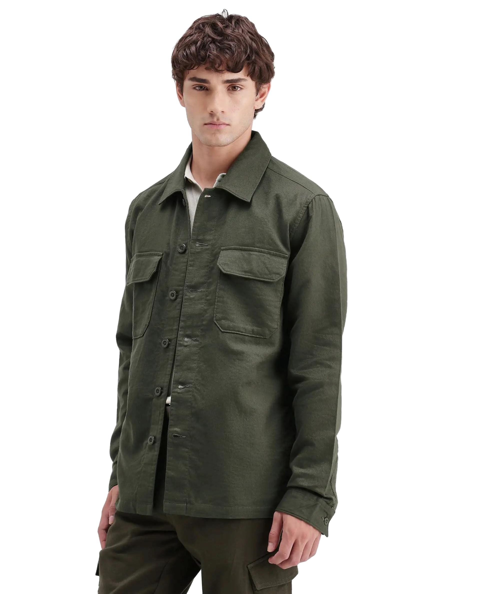 rare rabbit Men's Prest Relaxed Solid Cotton Spread Collar Long Sleeve Shacket-picture-30